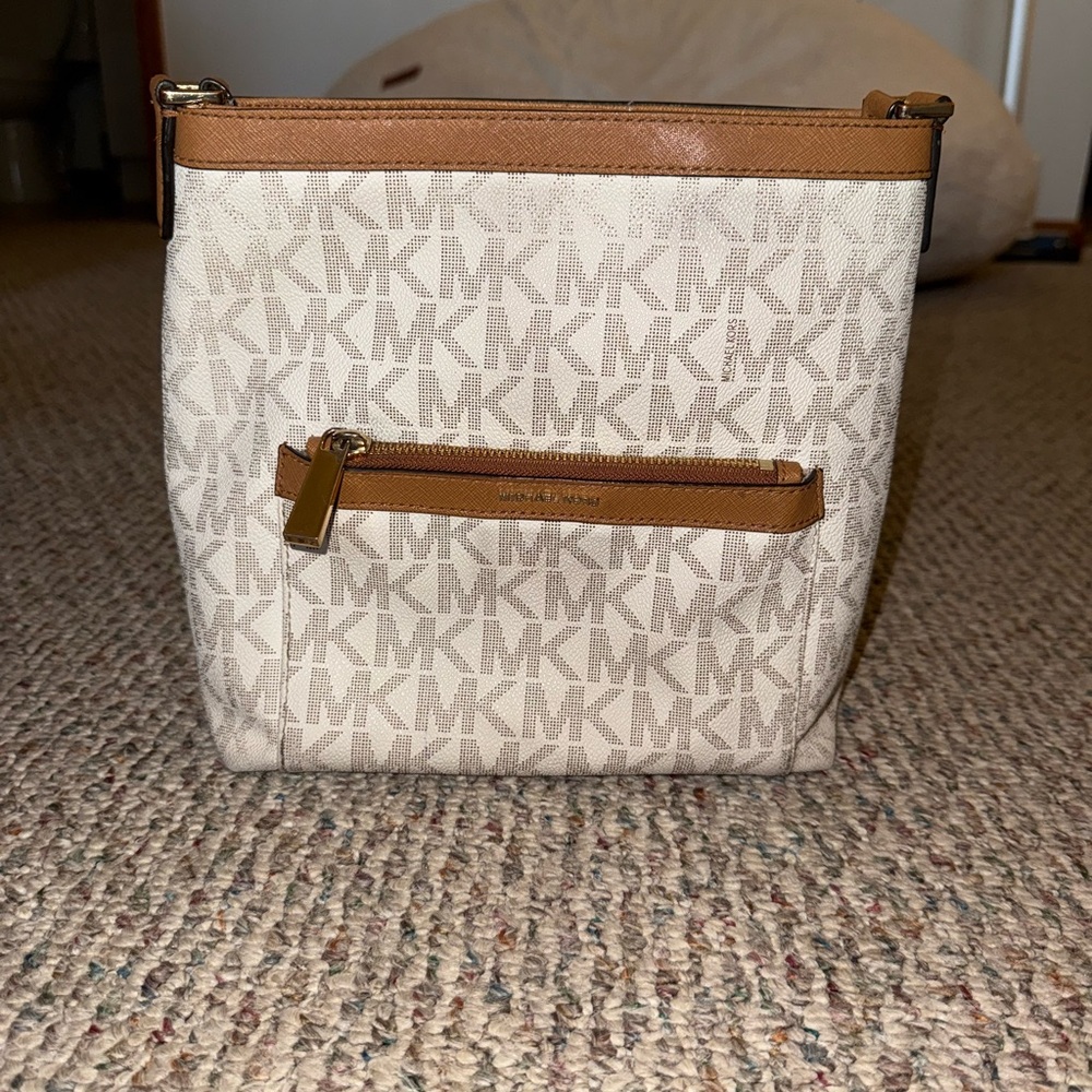 Michael Kors Cream and Tan Crossbody Bag